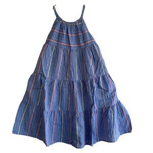 Halter Dress Girls 2T Striped Sleeveless Blue Chambray Tiered Maxi Summer